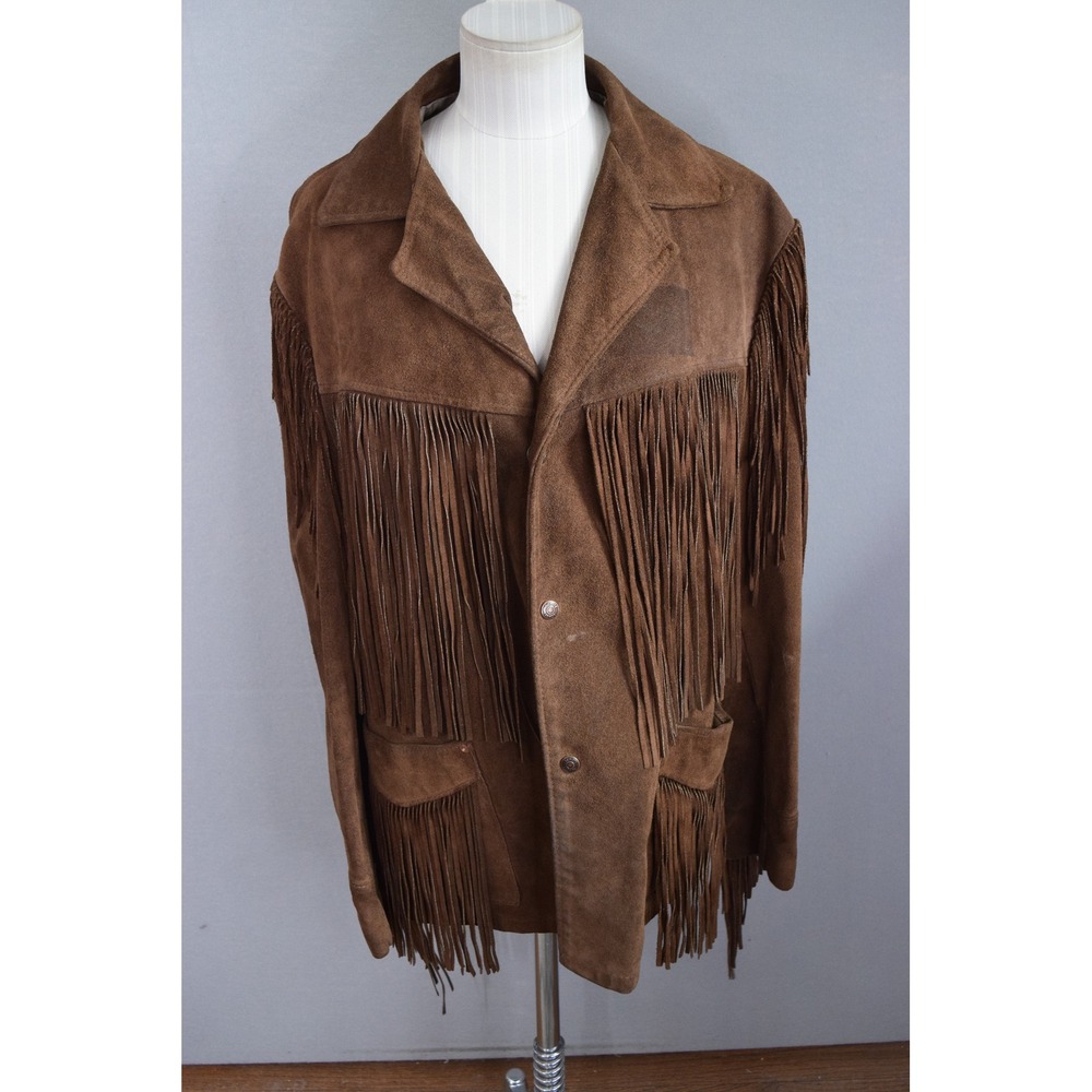Schott Rancher Jacket 44 Brown Suede Western Fringe Mens Vintage USA 70s FLAWS